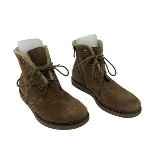 Belwest Brown & Cream Faux Fur Lined Suede Combat Boots, Womens Size 8, Preowned